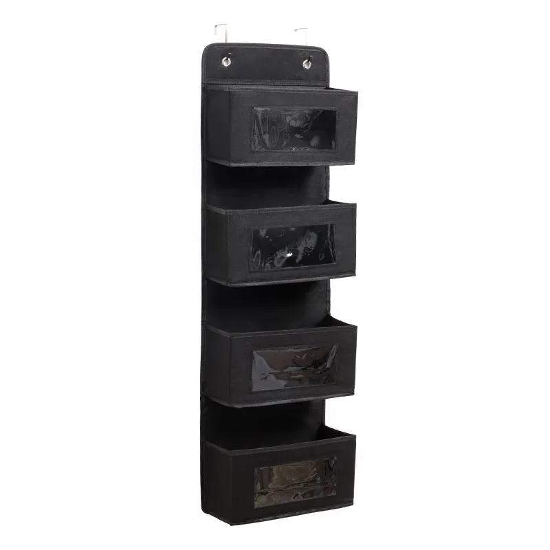 

Over the Door Hanging Organizer 4 Large Pockets Over The Door Wall Mount Wall Mount Storage Hooks Bathroom Dorm Clothes 4 Large чорний