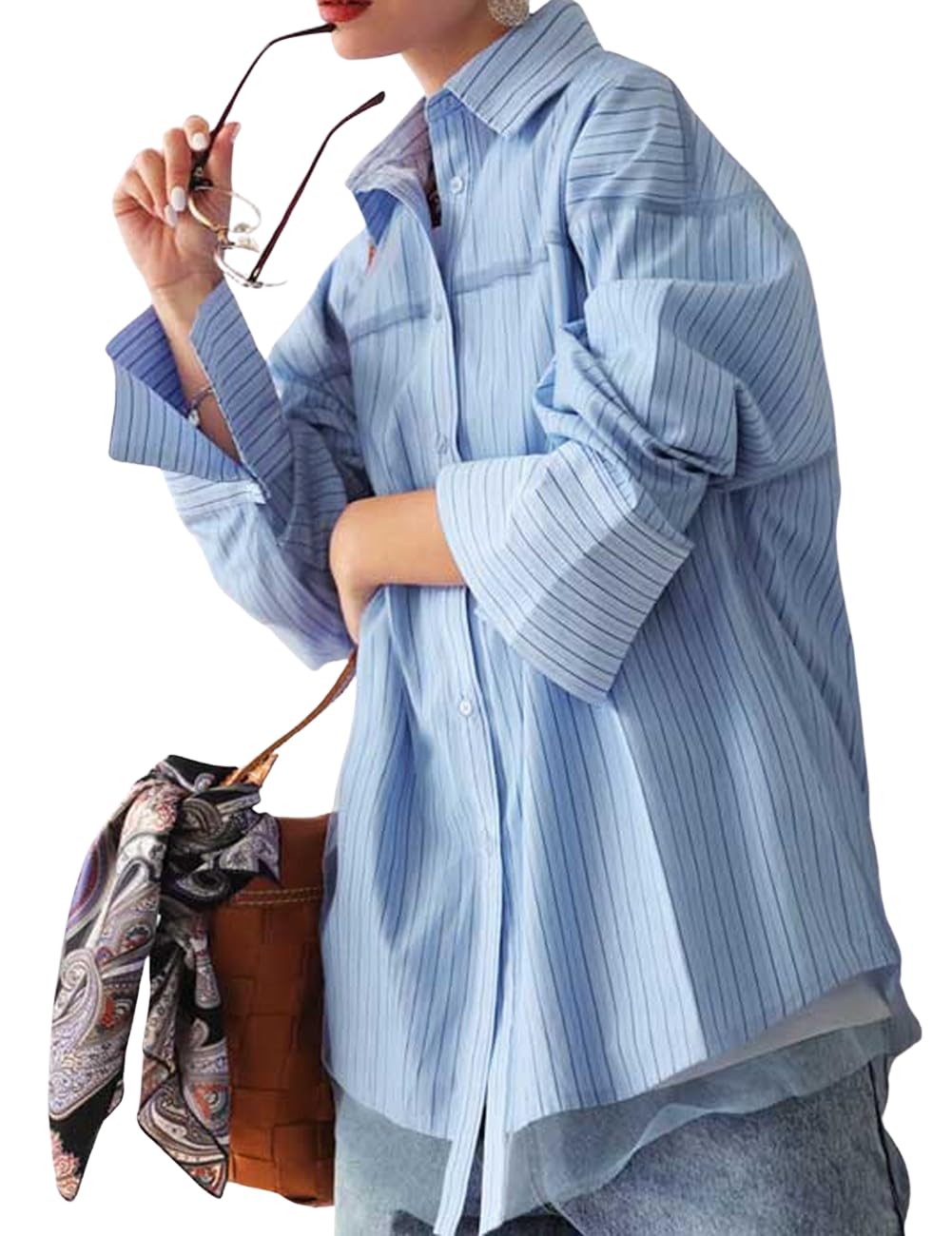 

antiqua Многослойная блузка из тюля, длинная, единого размера, в синюю полоску, женская, рукав, ESA-00207, 32,