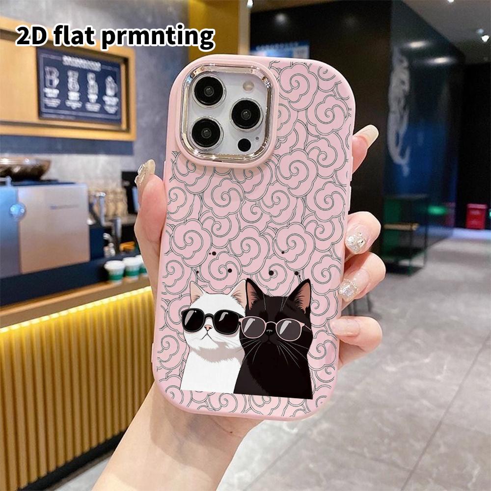 Phone Case: 2D Flat Design Suitable for iPhone 18 17 16 15 14 13 Pro Protective Case, Couple Style, Black and White Cool Cat, Christmas and Halloween
