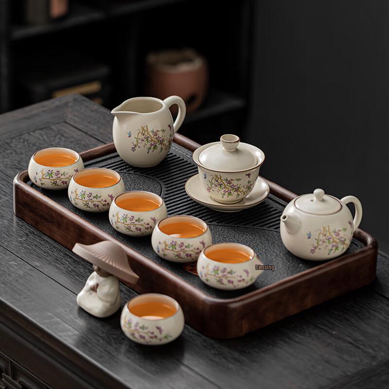 Ru Kiln Ceramic Kung Fu Tea Set 10-piece Set with Far Mountain Tea Tray
