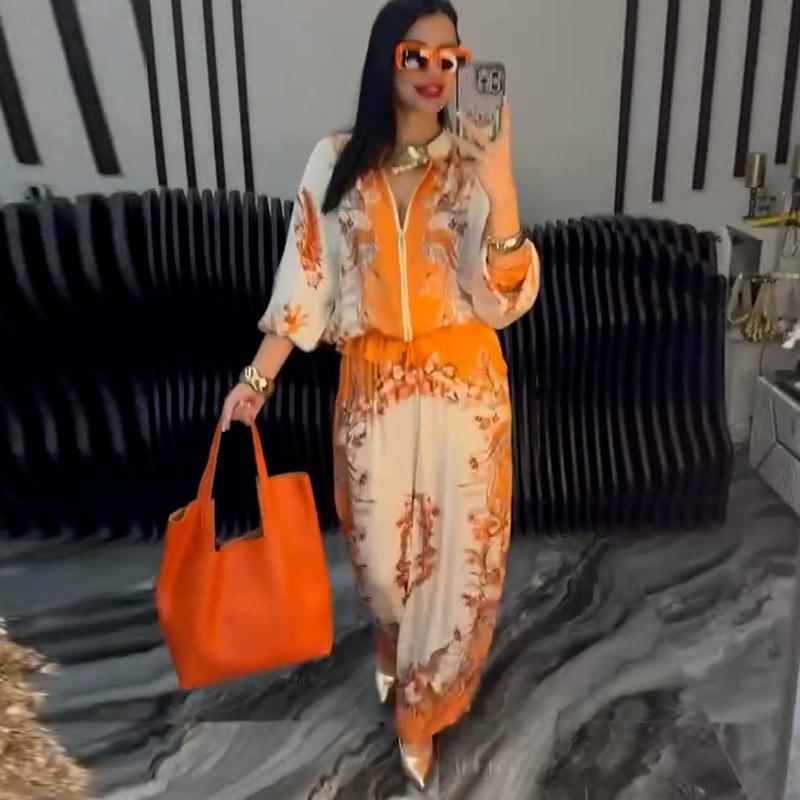 2025 Summer European & American 3D Floral Baseball Jacket with Drawstring Pants Two-Piece Set