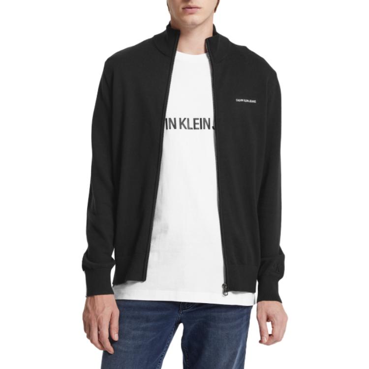 Calvin Klein Casual Stand Collar Printed Comfortable Zip Cardigan Sweater Men Sweater Black J319273-BEH