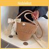 Decoration Bow Solid Color Children Woven Shoulder Bag For Summer Use Daily