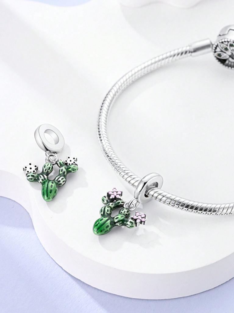 Charms Plata Copper Colors Rose Fresh Flowers Cactus Beads Charm Pendant For Original Bracelet For Women Diy Jewelry Love Gift