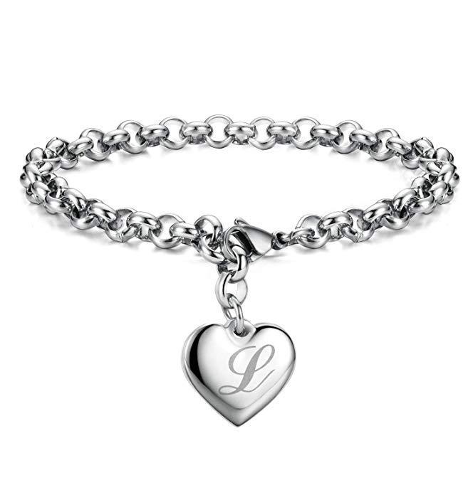 Fashion Copper 26 Letteres women men chain Bracelet Charm Heart wedding Lovely Jewelry lady gift party 20cm