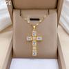 Titanium Steel, Full Diamond Cross Light Luxury Temperament Gorgeous Full Diamond Necklace Female Versatile Collarbone Chain Titanium Steel