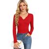 T-shirt da donna con scollo a U profondo, incrociata, a maniche lunghe - Moda Trendy 2024