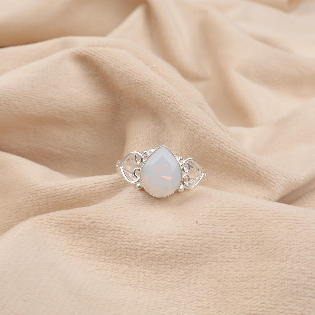 Natural Milky Opal Gemstone 925 Sterling Silver Jewelry Handmade Designer Ring RR-46-6