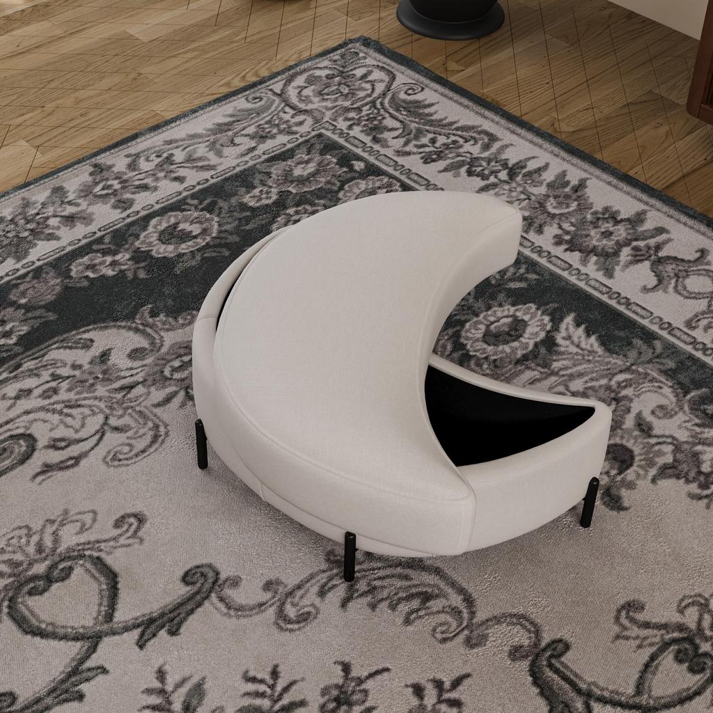 Chenille-Covered Half-Moon Storage Stool with Tray, Padded Seat, Dressing & Shoe Stool and Footrest for Living Room, Entryway & Hallway, Beige