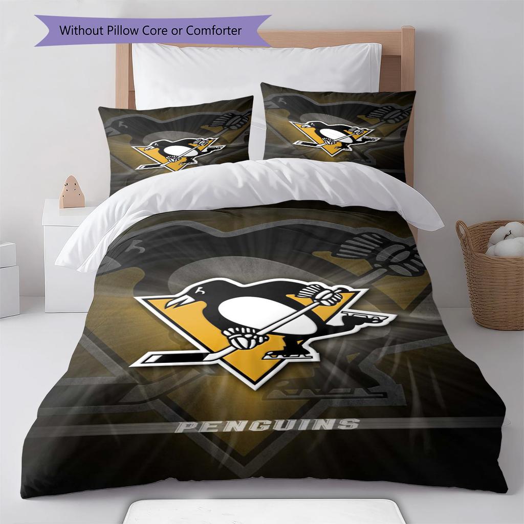 Set Biancheria da Letto con Motivo Logo Pittsburgh Penguins Copripiumino Federa Decorazione per la Casa Regalo (1 * copripiumino + 2 * federa, senza nucleo)