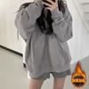 Autumn Winter Loose Casual Solid Color Zipper Hoodies Female Simple Velvet Hooded Cardigan Coat Top Women