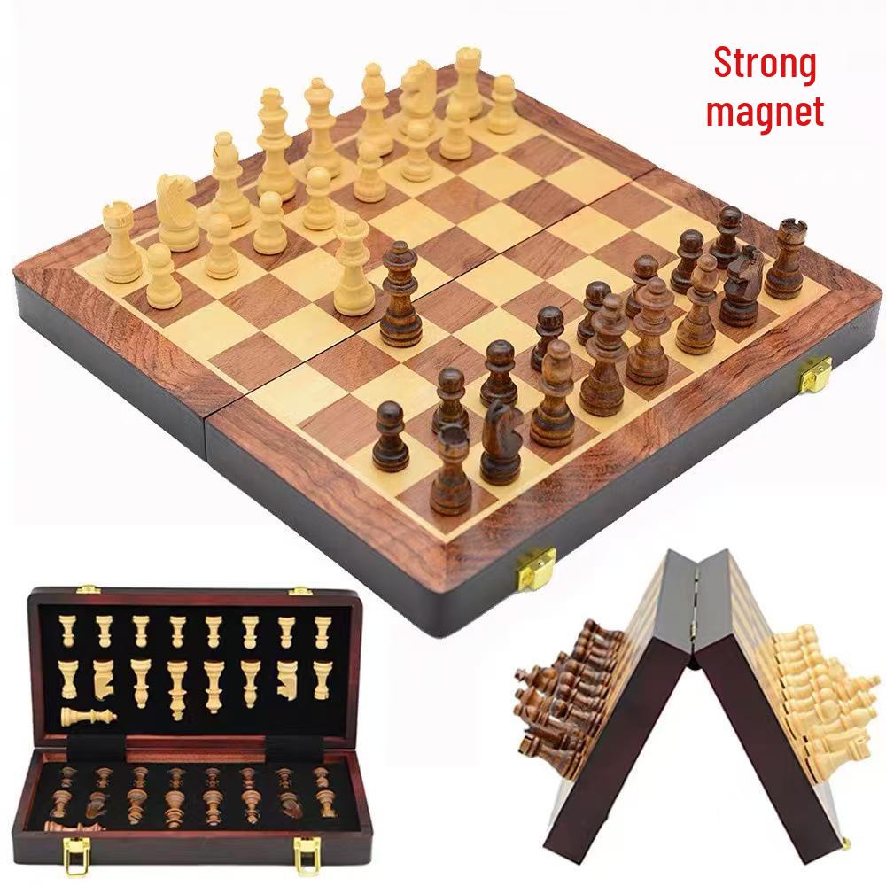 Magnetic Folding Solid Wood Chessboard - Large Size for All Ages Competitive Play Magnetic chess