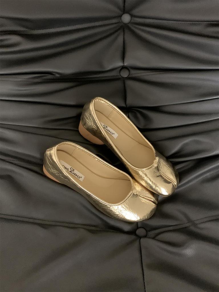 Fashion IPPEUM Split Toe Shoes Gold Women Mary Janes Ballerina Flats Shoes Leather Dress Summer Silver Ballet Shoes