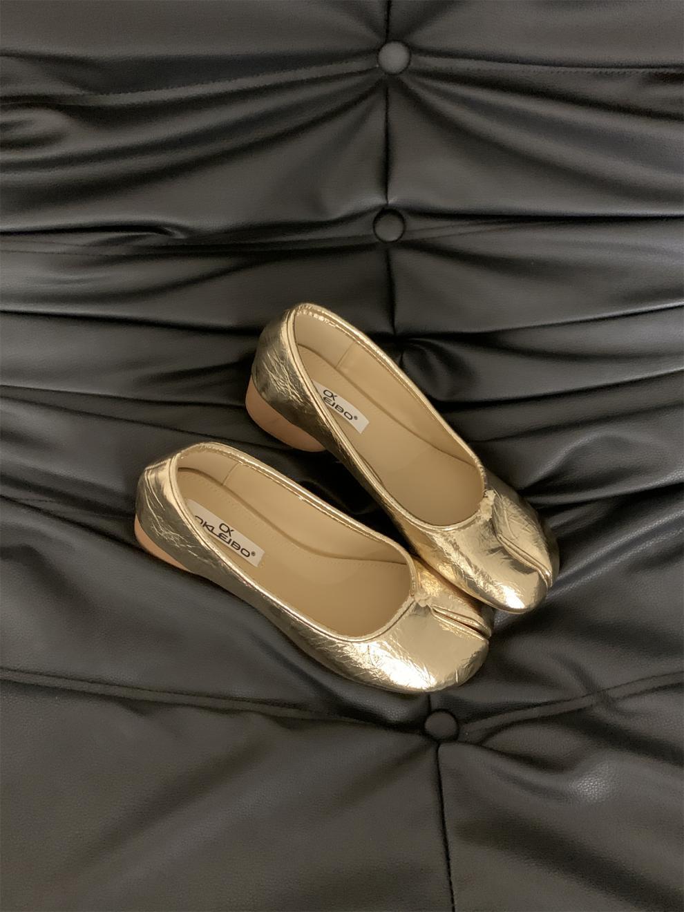 

Модные туфли IPPEUM с раздельным носком, золотые женские туфли Мэри Джейн, балетки, кожаные туфли для платья, летние, серебристые балетки US 7 (24.5CM) золотой