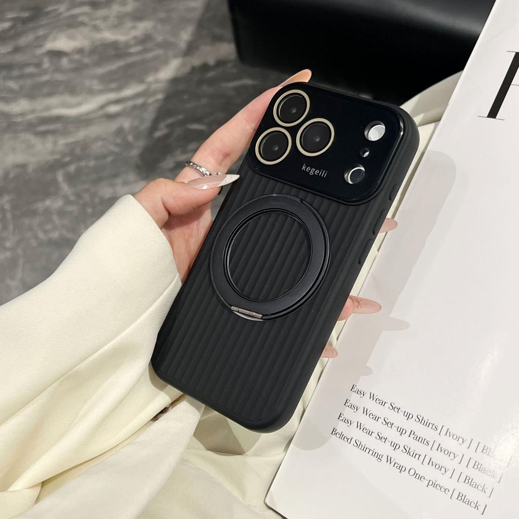Applicable to iPhone17ProMAX mobile phone case corrugated rotating magnetic suction bracket Apple 16 crystal large window soft case