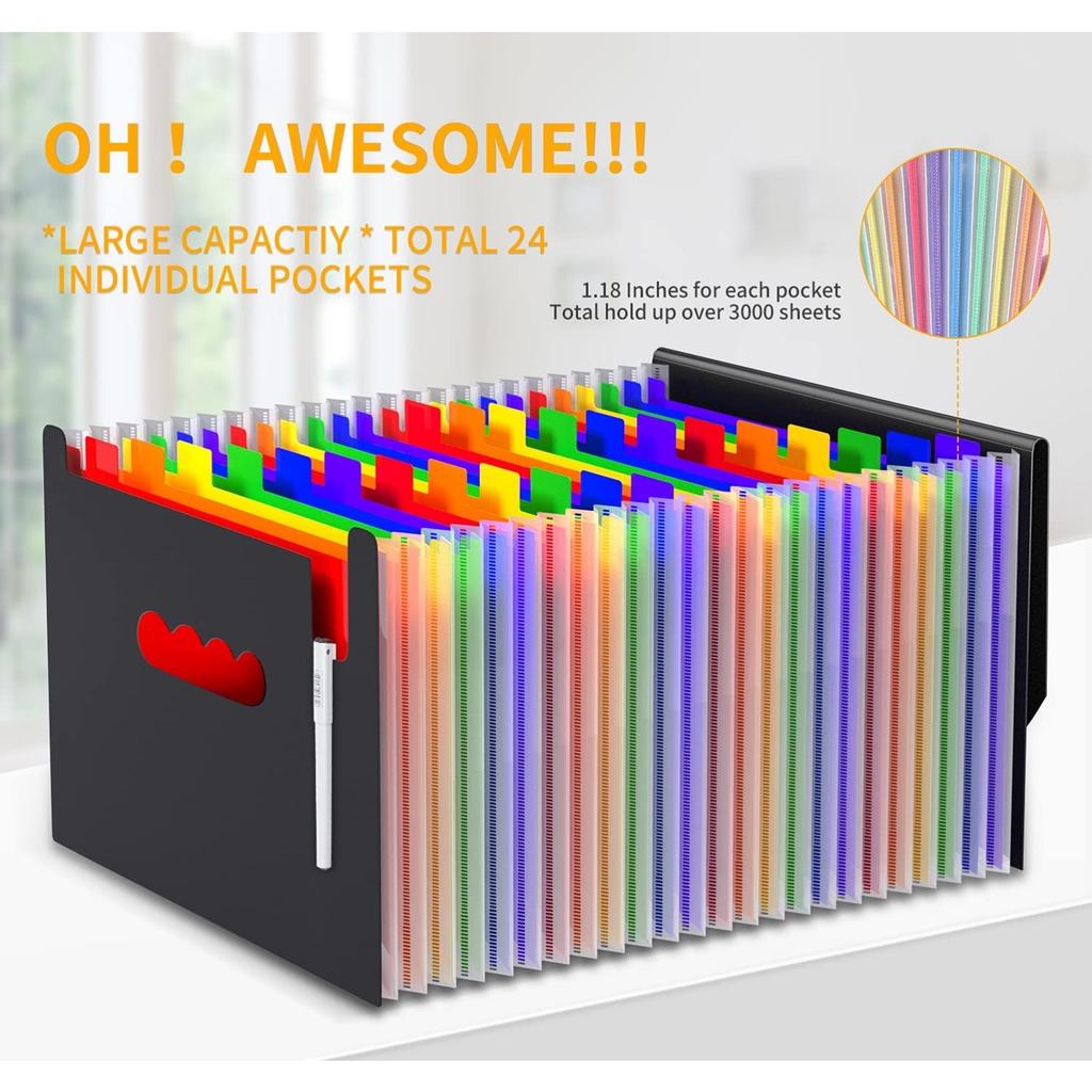 Expanding File Organiser Box Files Folder,24 Pockets Document Organiser Filing Boxes,Document Folder,Fun Storage Concertina File Folders