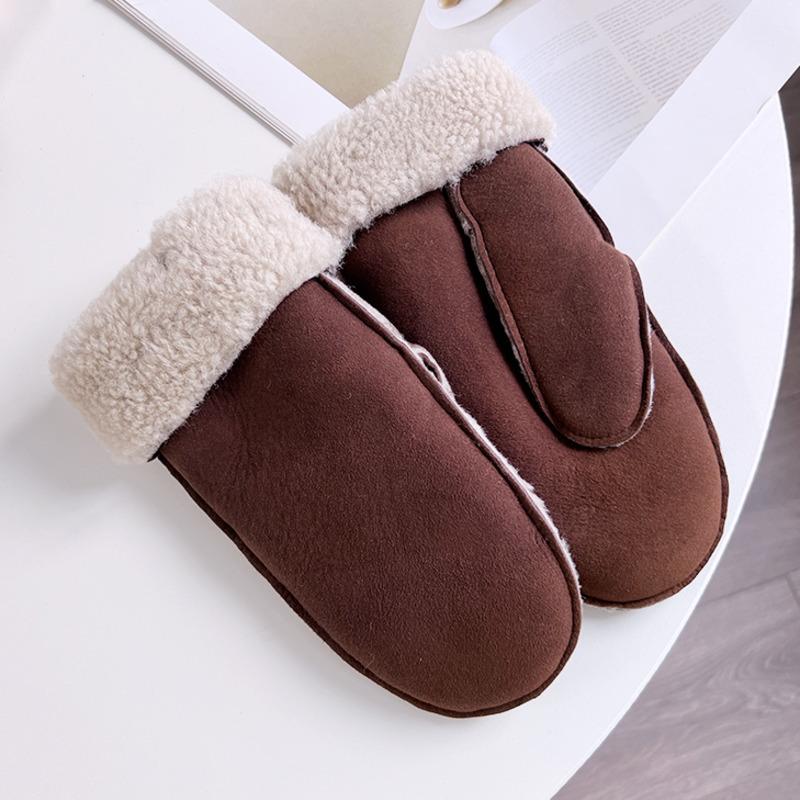 Genuine Leather Wool Gloves Women Leather Gloves Thickened Warm Windproof Cycling Gloves Buckskin Texture Sheepskin Gloves