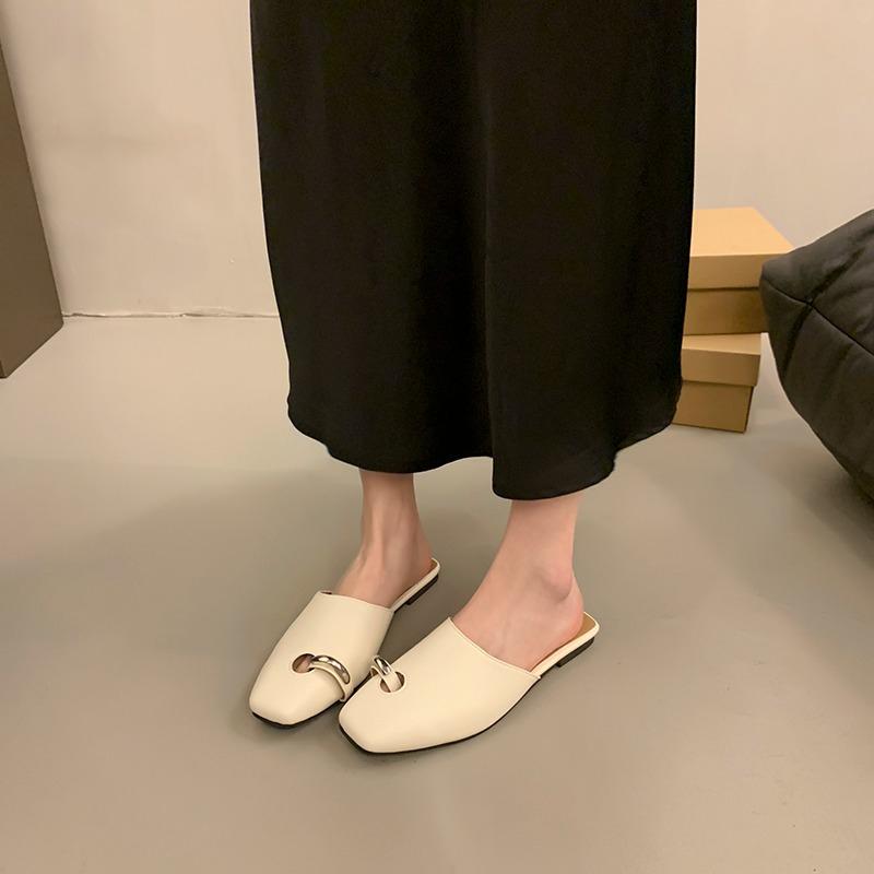 Módní Novinka Design Pantofle Dámské Muly s Čtvercovou Špičkou Boty 2025 Léto Nové Kravská Kůže Dámská Módní Venkovní Pantofle