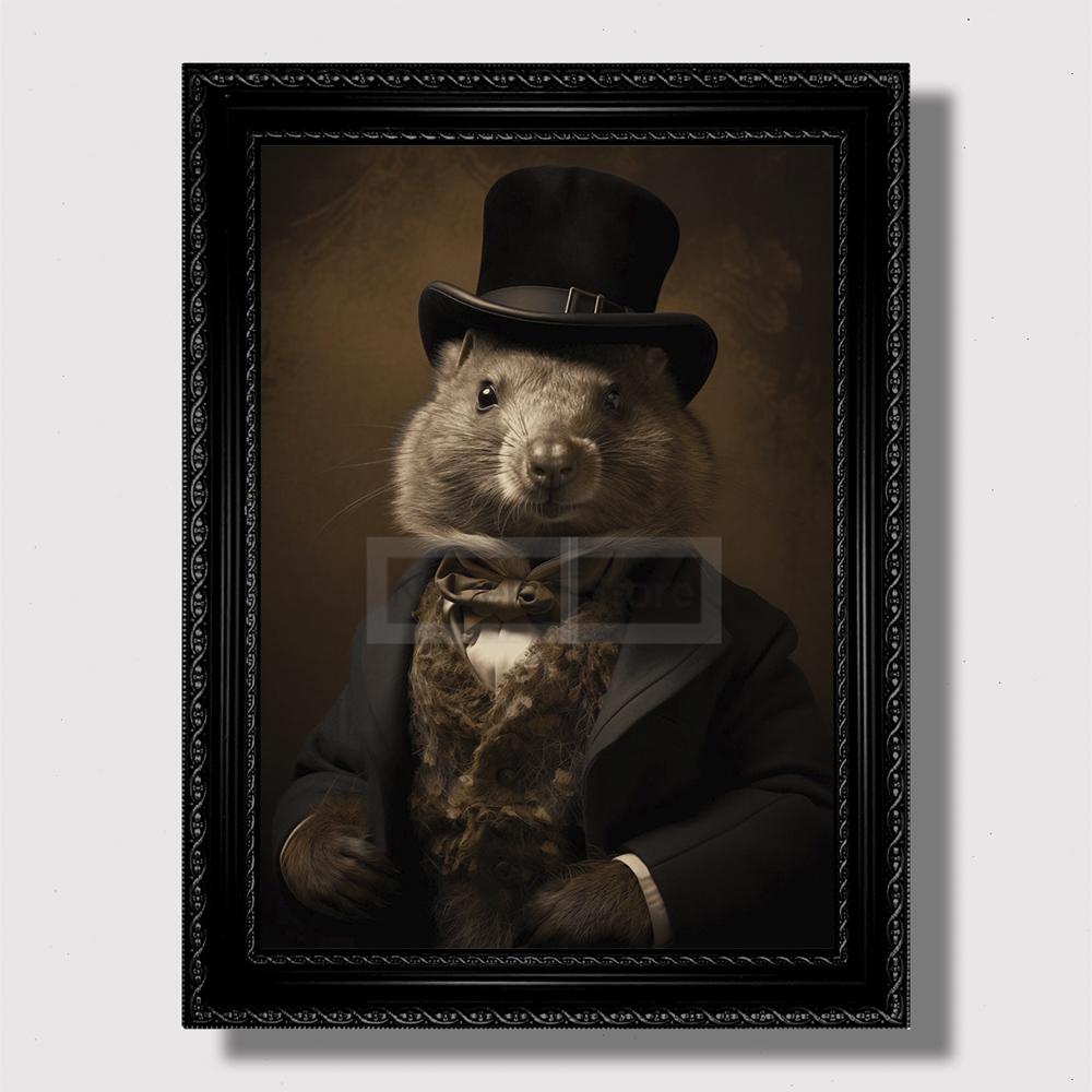 Affiche vintage de portrait d'animal victorien Goth Cottagecore Dark Prints Peinture sur toile Art mural Photos Décoration de chambre à coucher vintage