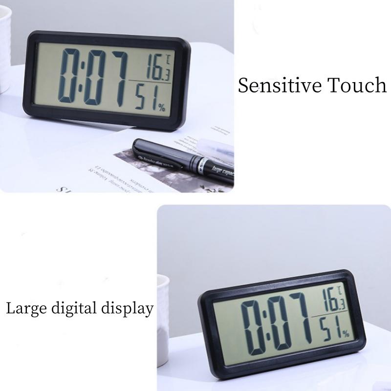 Digital Alarm Clock MAX/MIN Temperature Humidity Date Display Battery Powered Snooze Table Clock 12/24H Wall-mounted LCD Clock