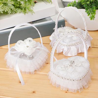 Eheringkissen Rose Schleife Blume Rüschenspitze Ringhalter Exquisite Hochzeit Elegant Spitze Schmuckkästchen Hochzeitsrequisite