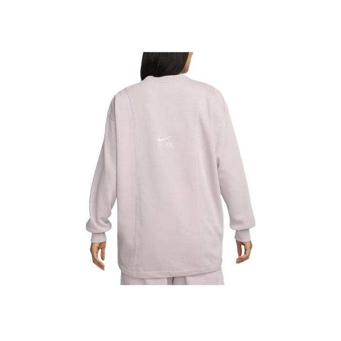 Nike Air Logo Graphic Print Ribbed Crewneck Vintage Patchwork Loose Sweatshirt Women Sweatshirt Platinum-Purple FN1898-019