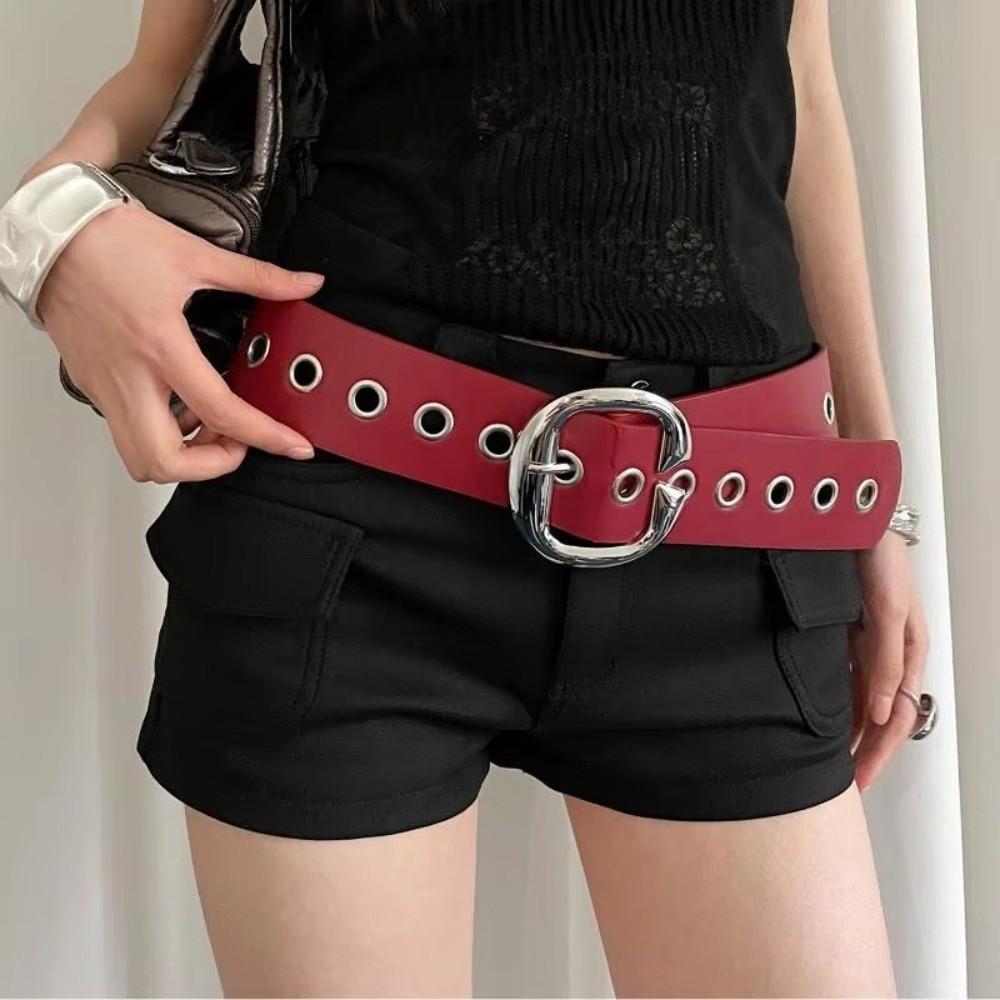 Punk Style PU Leather Belt Retro Needle Buckle Belt Trendy Wide Belt  for Women