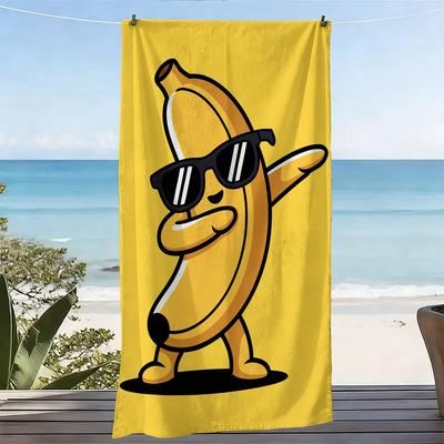 Hip-Hop Banana Cartoon Character Oversized Beach Towel, Ultra-Fine Microfiber Quick-Dry for Seaside Pool