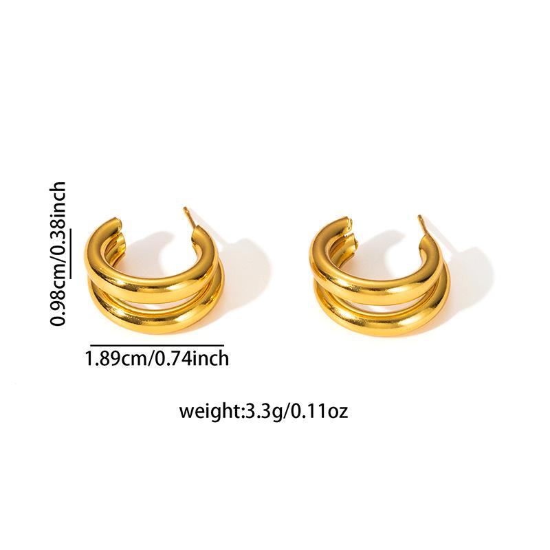Minimalist C-Shaped Gold Stainless Steel Hollow Earrings - High-End, Versatile, Stylish Ear Studs.