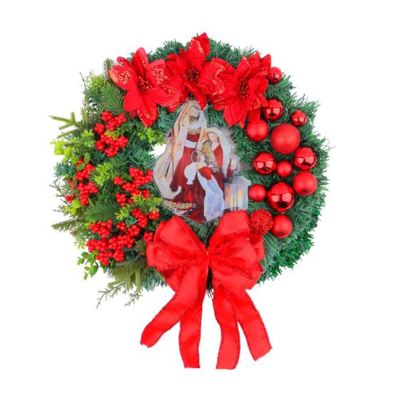 Christmas Wreath Front Door Xmas Garland with Bow Ribbon Berry Flower Decor Indoor Outdoor Winter Decoration