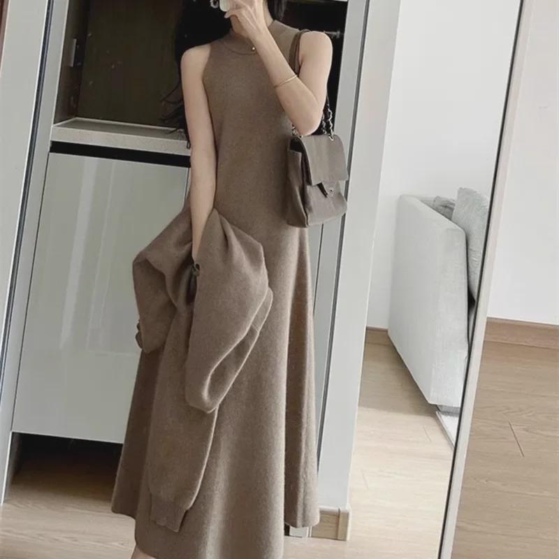 2024 Winter Fashion: V-Neck Long Sleeve Knit Sweater Dress & Casual Two-Piece Set