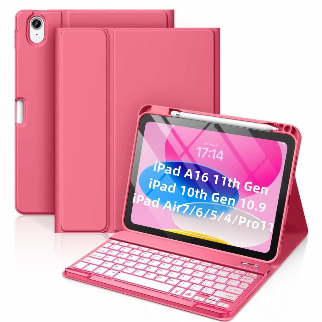 iPad A16 Backlit Bluetooth Keyboard Case for Air 1 10.9" with Pencil Charging Slot