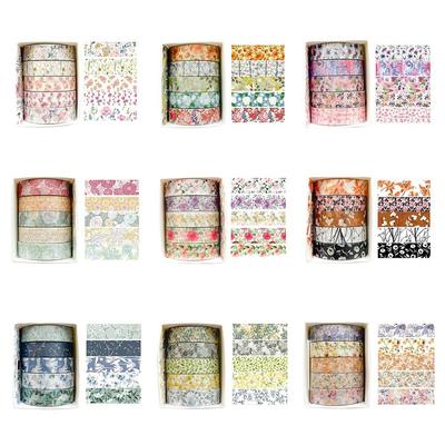 5 Rouleaux Masking Tape Fleurs de Printemps Multicolore Auto-adhésif Scrapbooking Ruban Décoratif Emballage DIY Emballage Masking Tape