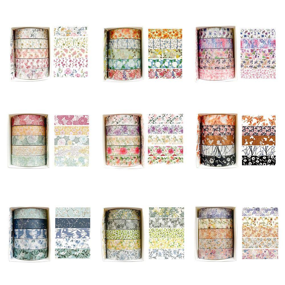 5 Rollen Frühlingsblumen Washi Tape Mehrfarbig DIY Scrapbooking Dekoratives Klebeband Selbstklebend Verpackung Künstlerisches Klebeband