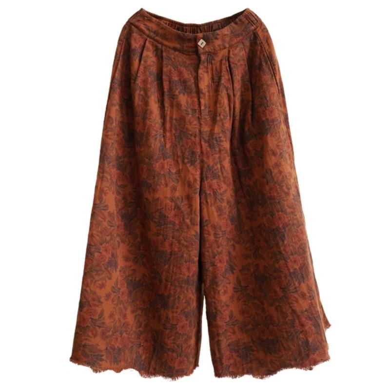

Johnature Women Vintage Wide Leg Pants Print Floral Spring Chinese Style Trousers Soft Female Loose Pants One Size