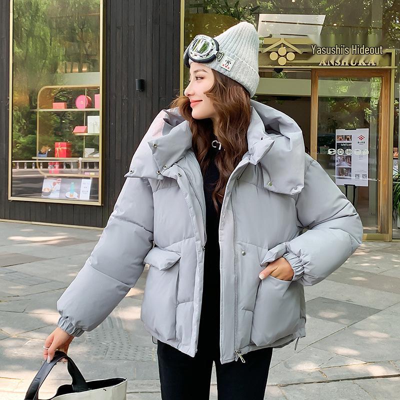 Women's 2025 Autumn/Winter Korean Style Cotton Down Coat: Short, Loose, Casual with Big Pockets.