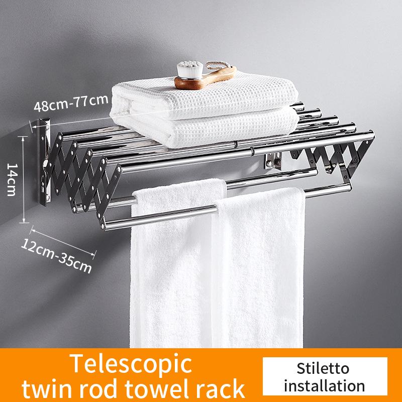 304 Stainless Steel Retractable Double/Single Bar Bathroom Towel Rack with Folding Storage