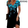 Abito Estivo Manica Corta Scollo a V Festa in Spiaggia Floreale Colorato 3D Casual A-line Taglia Grande 3XL Donna Abito da Esterno Vestito da Sole