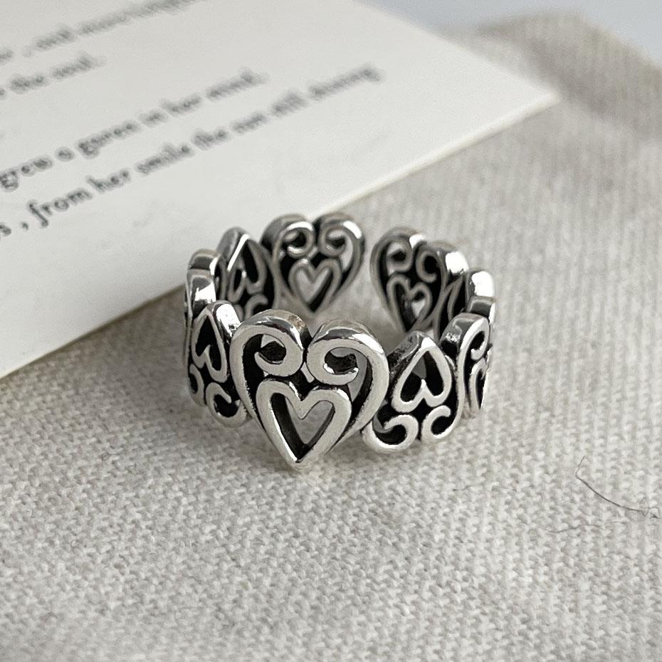 Pierścionki ze srebra 925 dla kobiet pary Minimalistyczne Ręcznie robione Proste Retro Pierścionek w kształcie serca Biżuteria Prezent Zapobieganie alergii