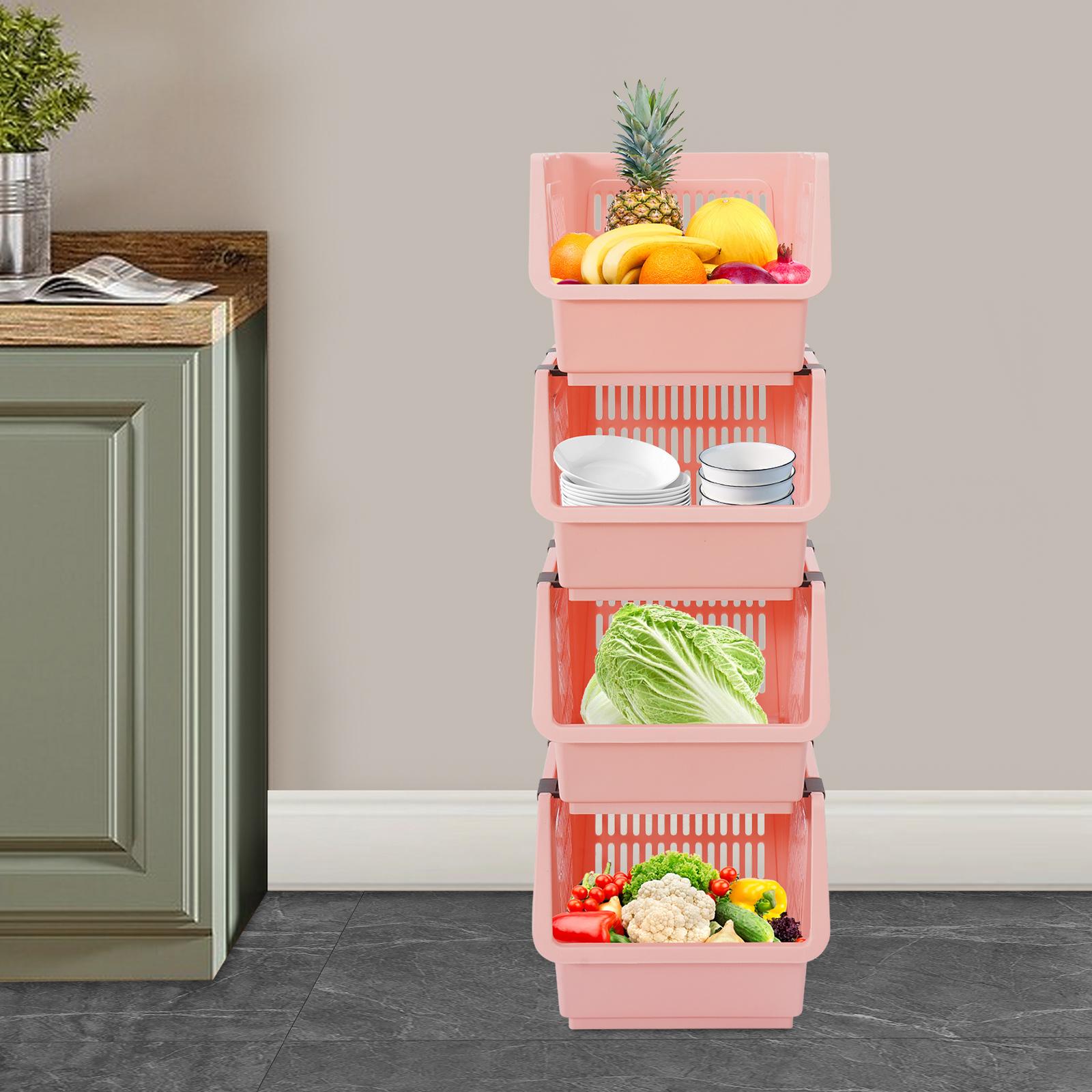 

4-Pack Large Stackable Storage Baskets, Pink Rectangular PP Organizer Bins, Multipurpose Home Closet Shelves, 55 lbs Capacity рожевий