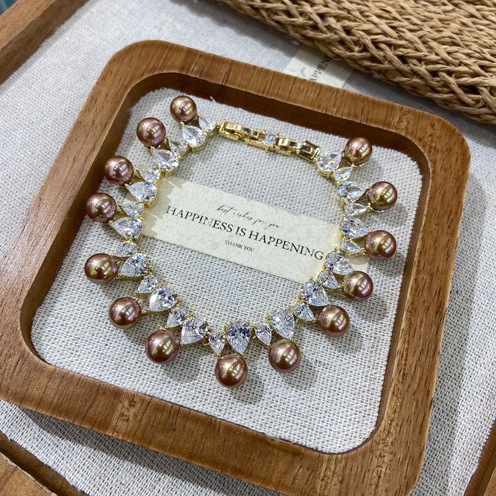 Luxury Accessories Brown Water Drop Zircon Earrings Necklace Set High-End Dinner Bridal Wedding Jewelry