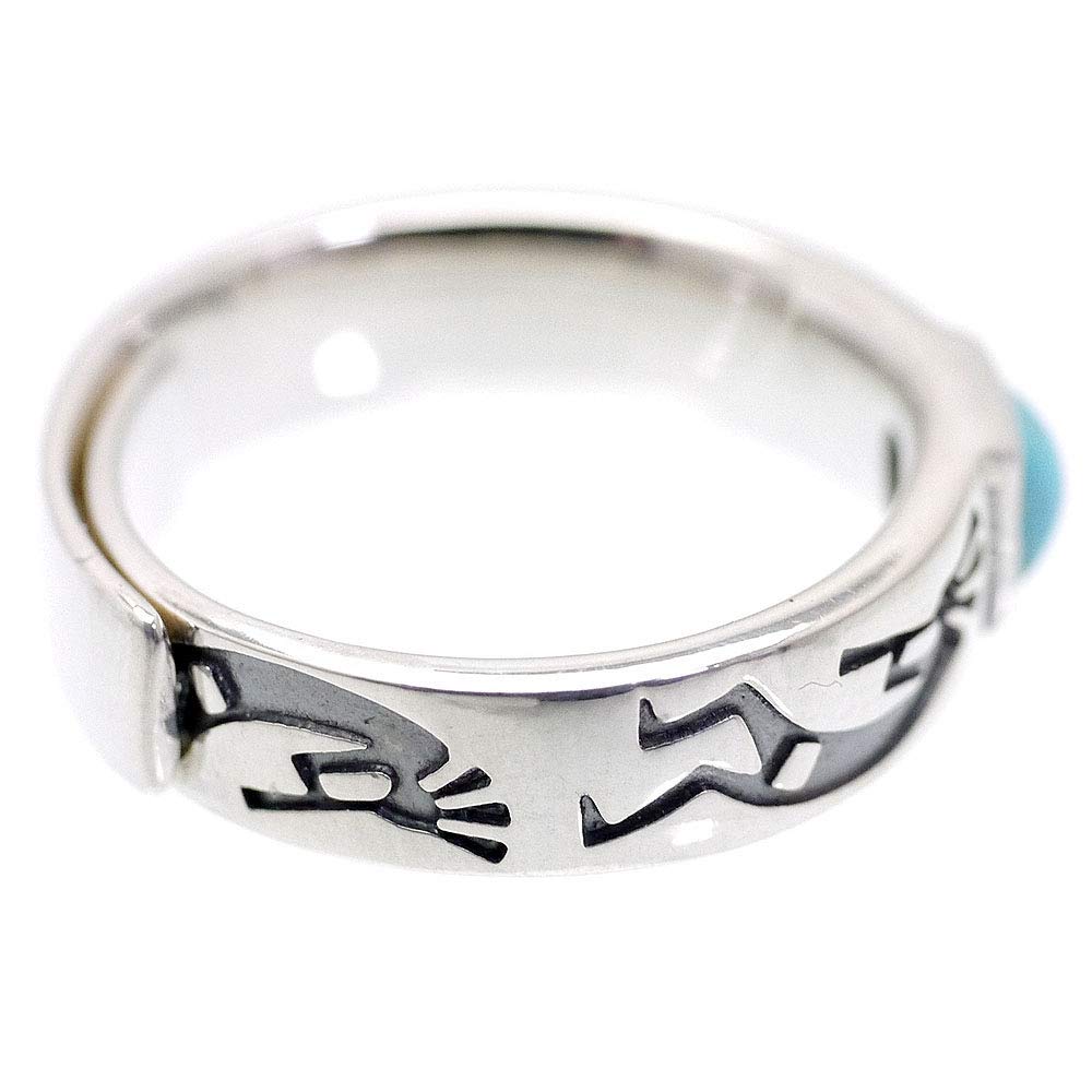 925 Silver Turquoise Kokopelli Ring C6 Free Size Flat Square Ring [Silver One] Men's