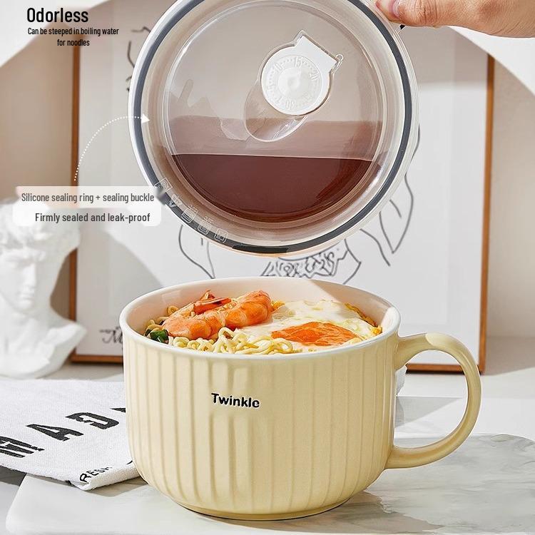 Mikrowellengeeignete Keramik-Nudelschale mit Deckel für Büroangestellte und Bento-Mittagessen