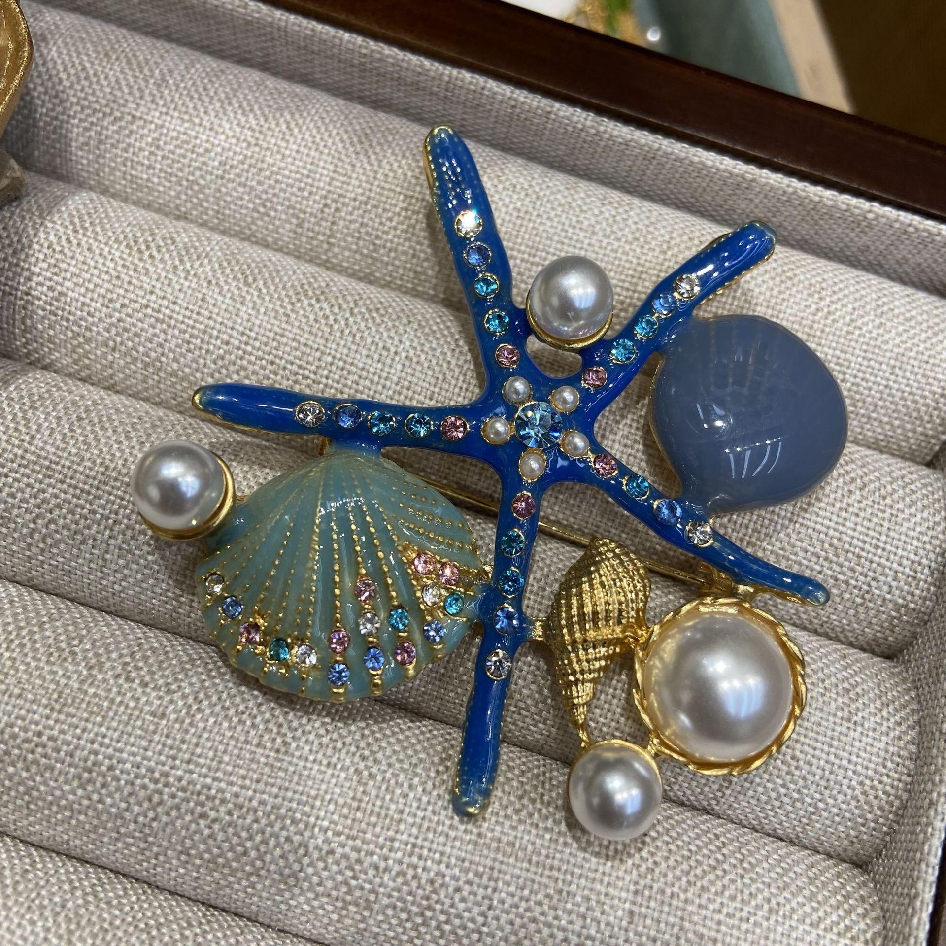 

Креативная эмалевая брошь в виде морской звезды, модное морское существо, булавка, жемчужный корсаж, пальто, аксессуары