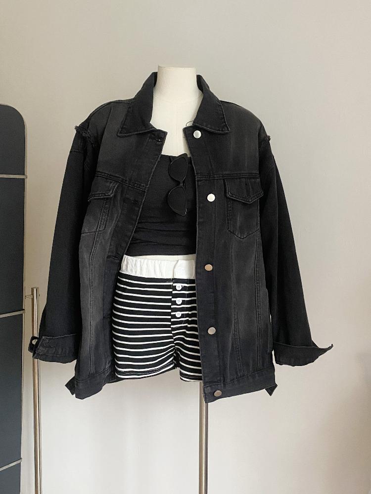 

Американская ретро-джинсовая куртка 2000-х годов, женская осенняя винтажная свободная повседневная куртка, топы, корейский модный дизайн, уличная одежда L чёрный