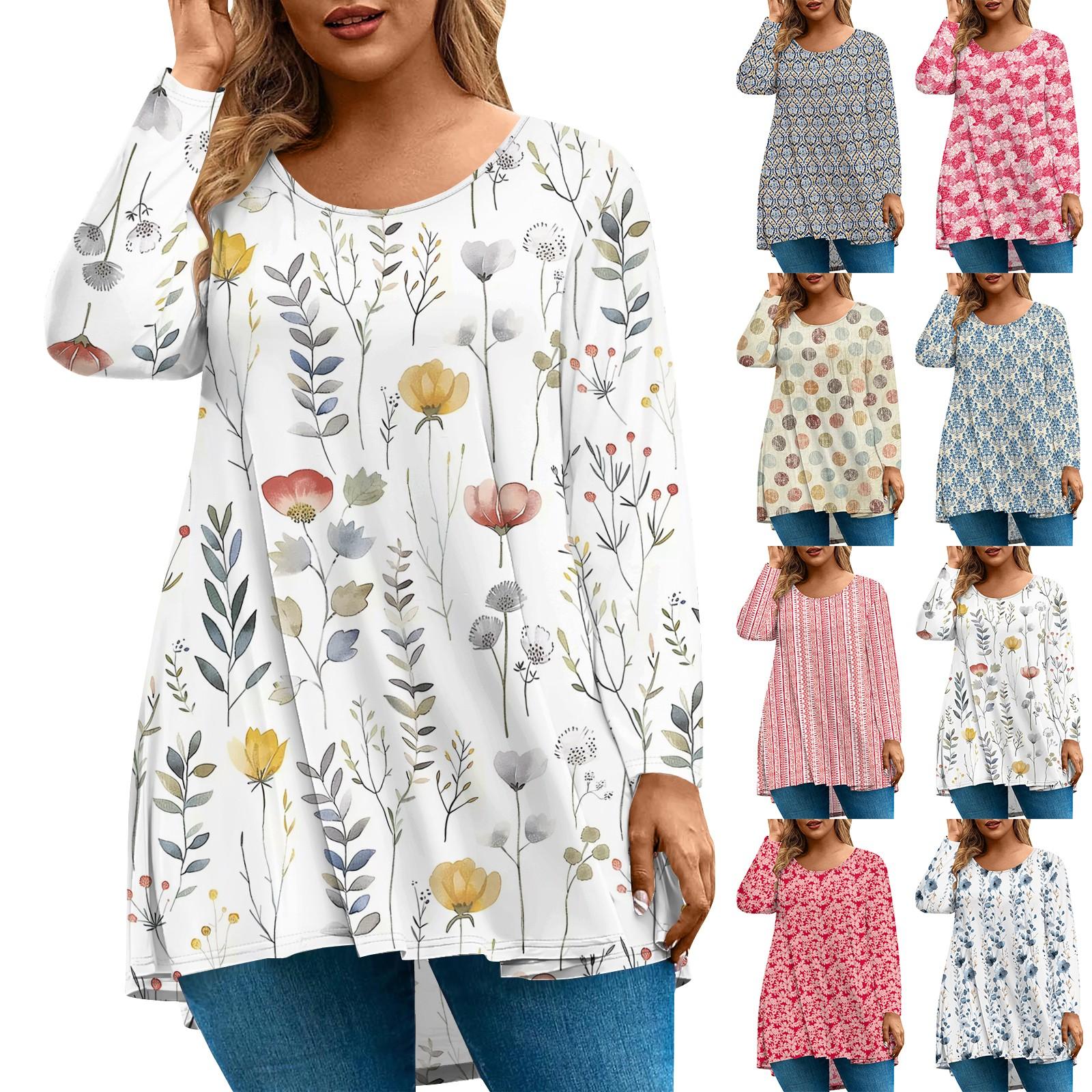 

Women s Fashion Large Size Round Neck Long Sleeve Casual Print Loose Pullover Top XXXXXL