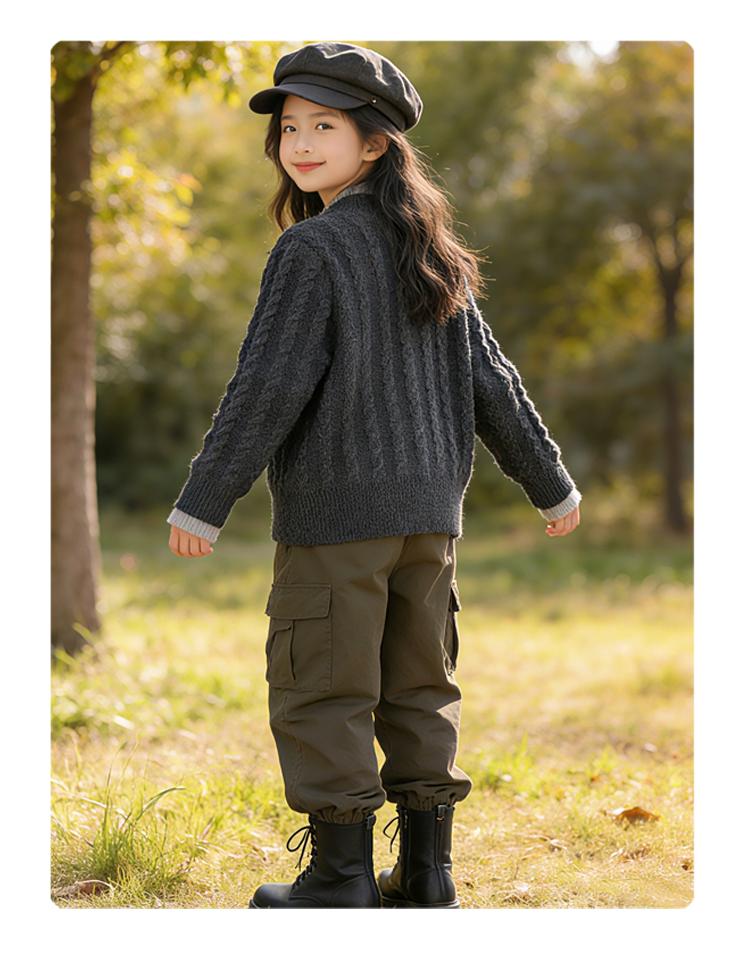 New fake two-piece cardigan for girls, spring and autumn soft and sticky knitted top