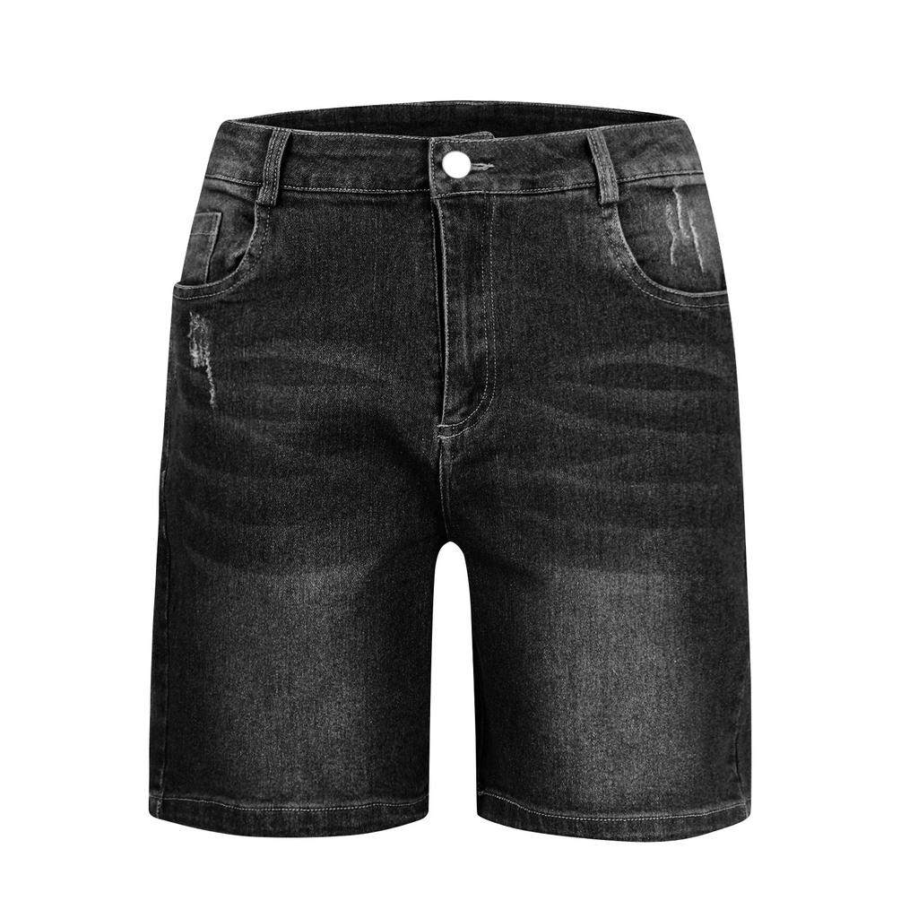 High Waist Elastic Waist Mid Length Shorts-Casual High Waisted Denim Shorts,Stretch Jean Shorts With Adorable Double Pockets