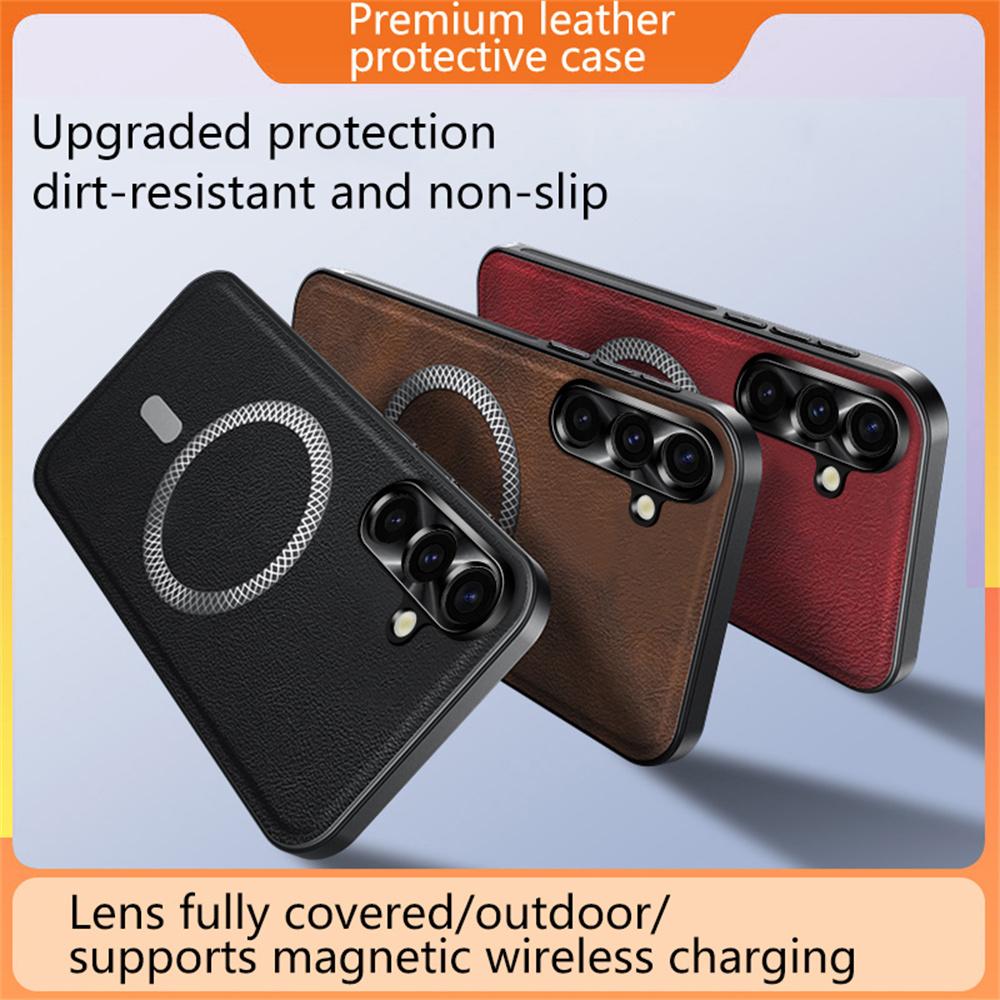 For Samsung Galaxy A36 5G Case Compatible with MagSafe PU TPU PC Phone Back Cover with Metal Lens Frame