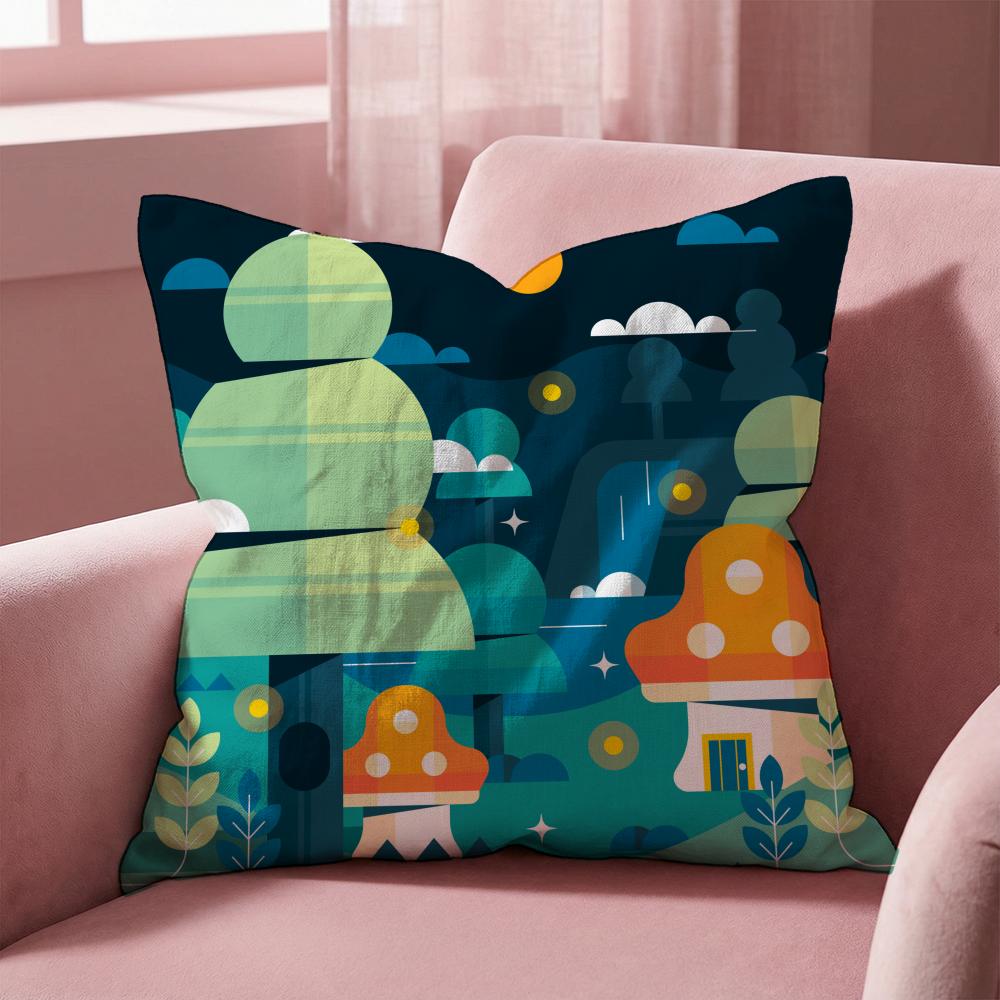 Colorful Geometric Landscape Cushion Cover Multi-Scene Pillow Cover for Home & Car - Reversible, Soft & Durable for Daily Use
